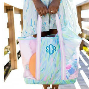NWT “F” Monogrammed Mesh Beach Bag Set